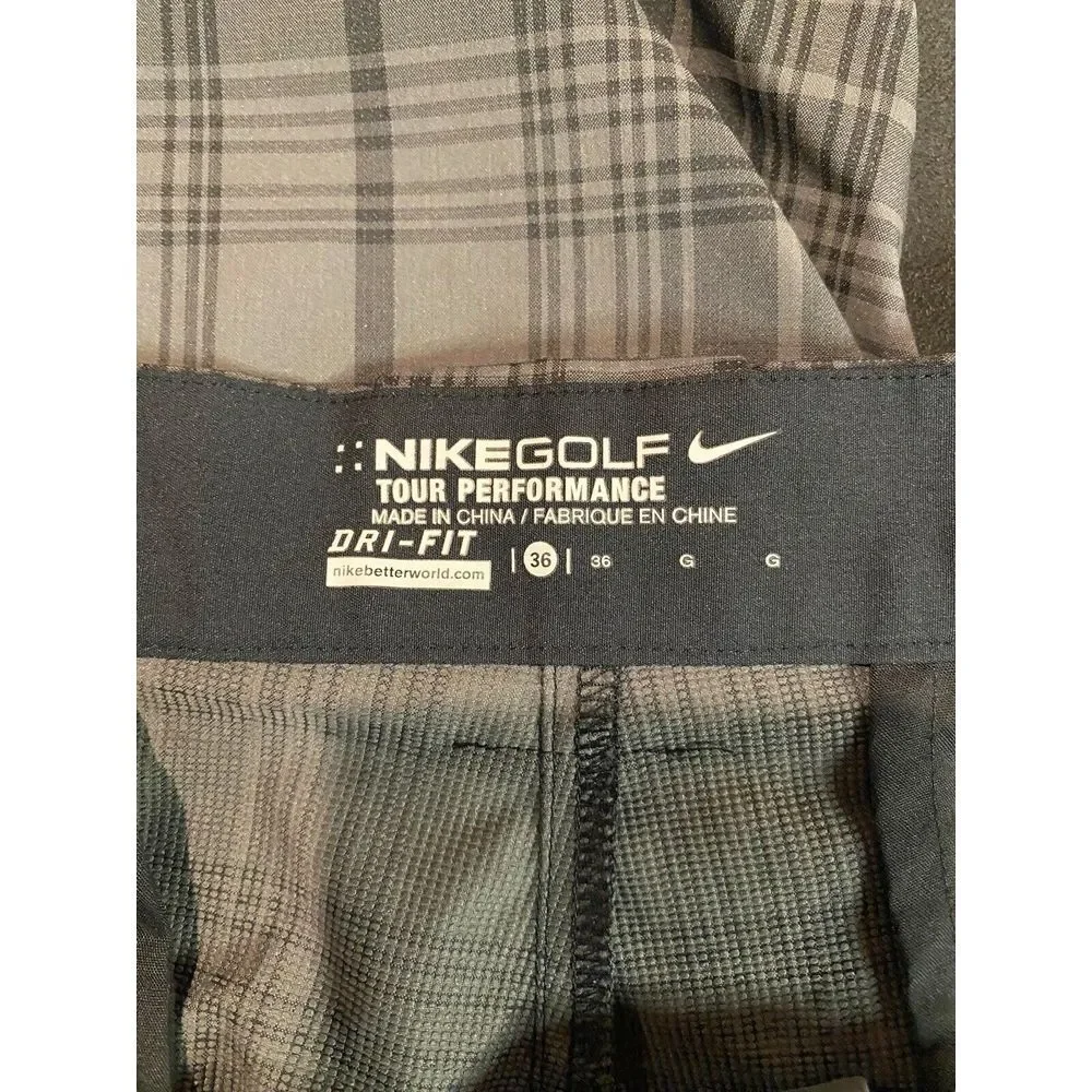 Nike Golf Dri-Fit Tour Performance Gray‎ Plaid Sport Bermuda Shorts Size 36
